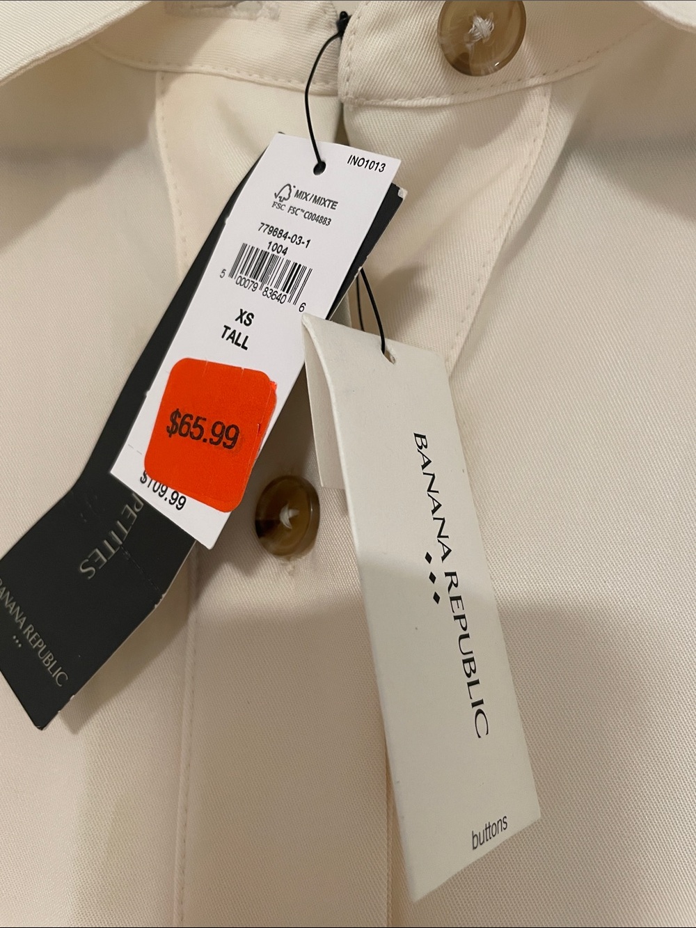 XS Tall - Banana Republic Cream Button-Front Shirt Dress - Picture 6 of 11